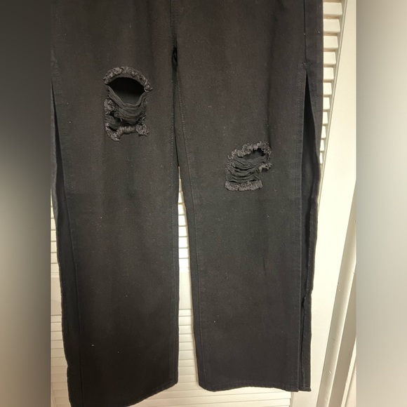 Slit Wide Leg Distressed High Waisted Loose Jeans Pants Size 27”waist - Picture 6 of 10